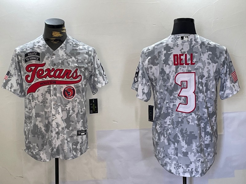 Men's Houston Texans #3 Tank Dell Team Logo Patch 2024 Arctic Camo Salute to Service Stitched Baseball Jersey
