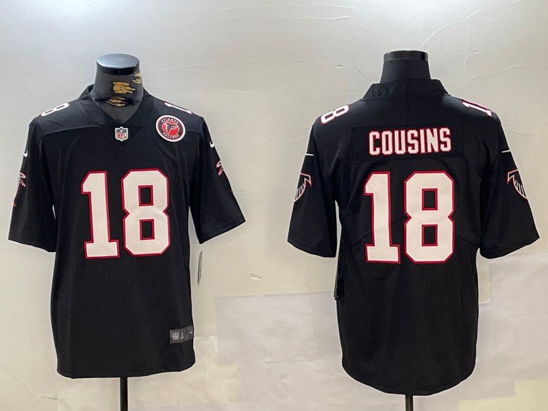 Men's Atlanta Falcons #18 Kirk Cousins Black With Team Patch Vapor Untouchable Stitched Jersey