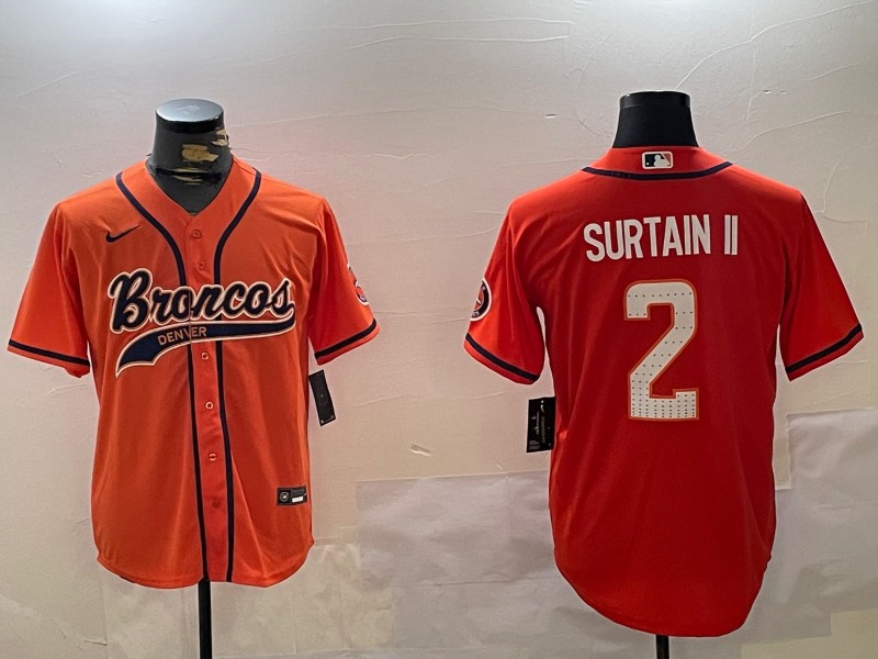 Men's Denver Broncos #2 Patrick Surtain II Orange Cool Base Stitched Baseball Jersey