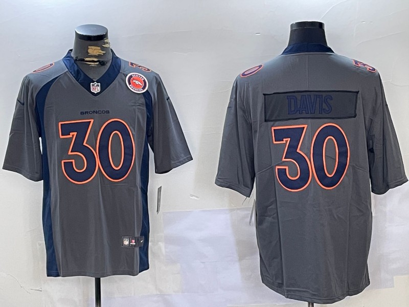 Men's Denver Broncos #30 Terrell Davis Grey Team Logo Patch 2019 Inverted Legend Stitched Nike Limited Jersey