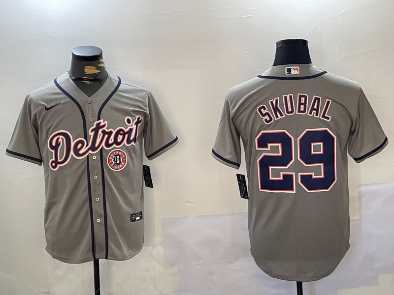 Men's Detroit Tigers #29 Tarik Skubal Grey Team Patch Cool Base Stitched Baseball Jersey