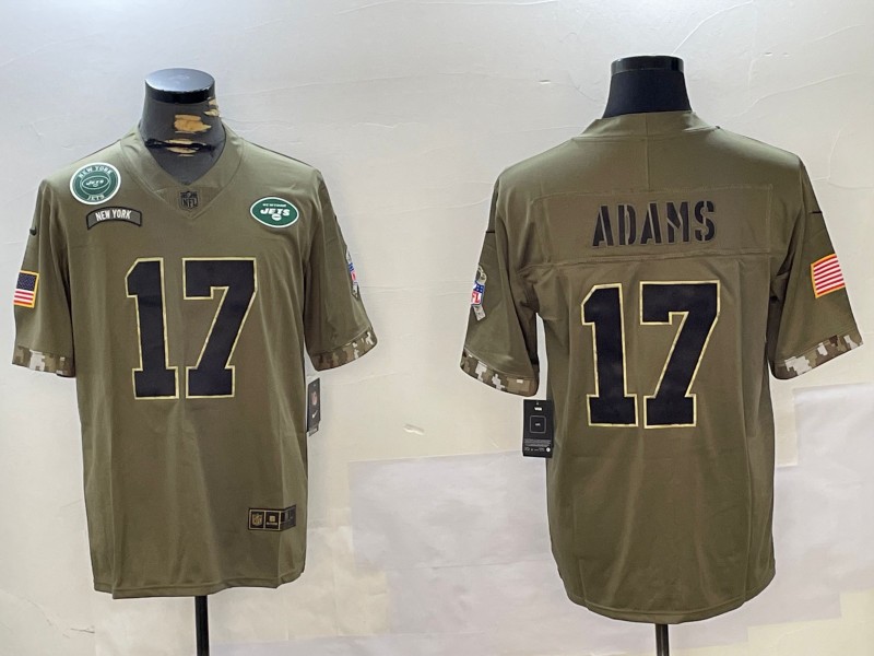 Men's New York Jets #17 Davante Adams Olive Salute To Service With Team Logo Patch Limited Stitched Jersey