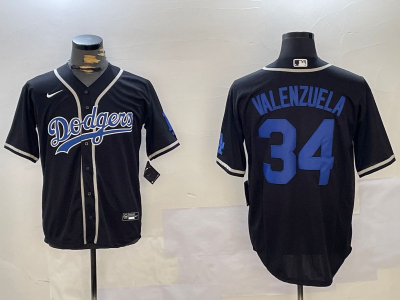 Men's Los Angeles Dodgers #34 Fernando Valenzuela Black Cool Base Stitched Baseball Jersey