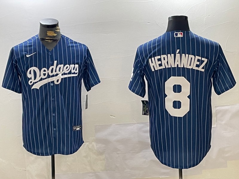Men's Los Angeles Dodgers #8 Enrique Hernández Royal Stripe Cool Base Stitched Baseball Jersey