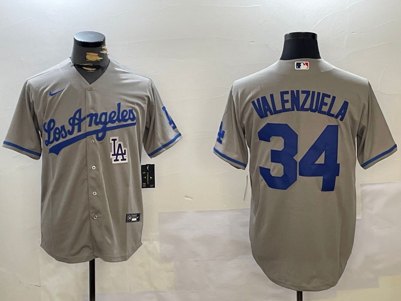 Men's Los Angeles Dodgers Mexico #34 Fernando Valenzuela Grey LA Cool Base Stitched Baseball Jerseys