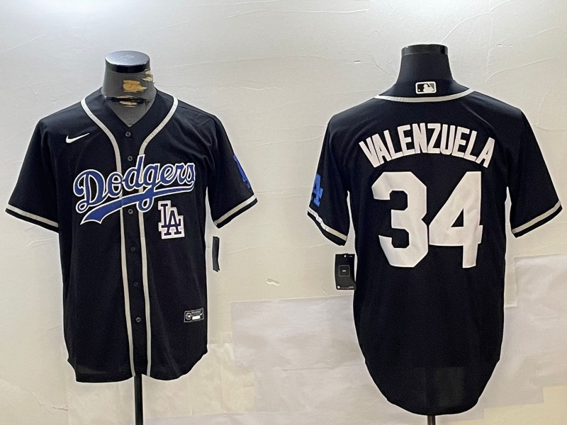 Men's Los Angeles Dodgers #34 Fernando Valenzuela Black LA Cool Base Stitched Baseball Jerseys