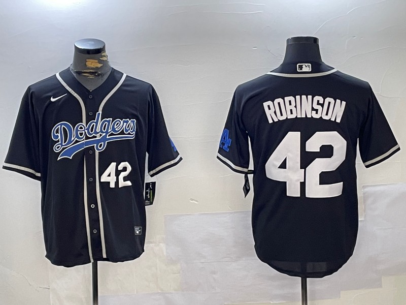 Men's Los Angeles Dodgers #42 Jackie Robinson Black Number White Cool Base Stitched Baseball Jersey