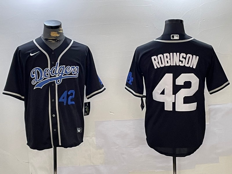 Men's Los Angeles Dodgers #42 Jackie Robinson Black Number Blue Cool Base Stitched Baseball Jersey