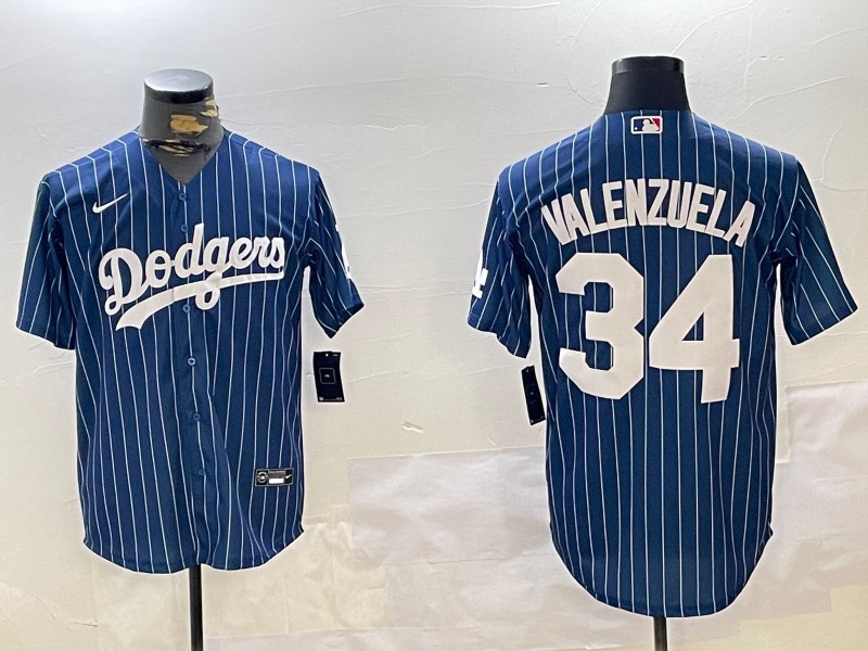 Men's Los Angeles Dodgers #34 Toro Valenzuela Royal Stripe Cool Base Stitched Baseball Jersey
