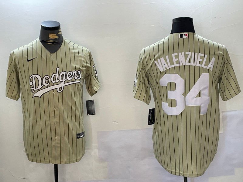 Men's Los Angeles Dodgers #34 Fernando Valenzuela Cream Cool Base Stitched Baseball Jersey