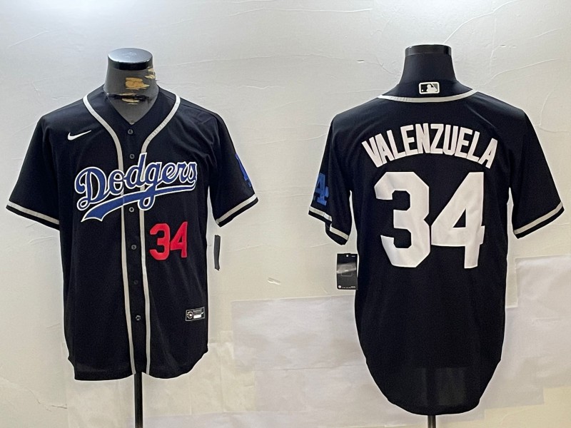 Men's Los Angeles Dodgers #34 Fernando Valenzuela Black Cool Base Stitched Baseball Jerseys