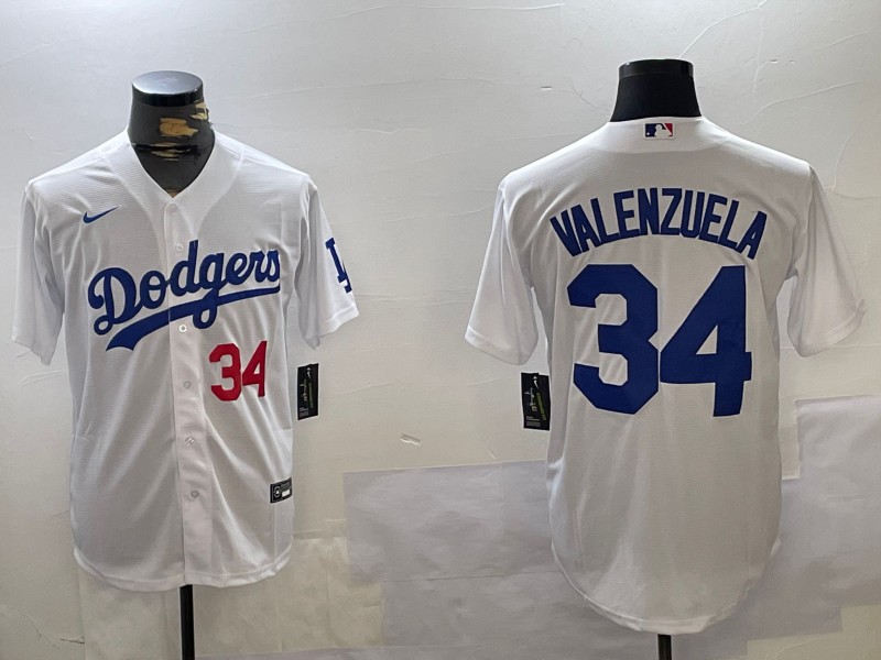 Men's Los Angeles Dodgers #34 Fernando Valenzuela White Cool Base Stitched Baseball Jerseys