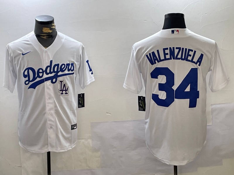 Men's Los Angeles Dodgers #34 Fernando Valenzuela White LA Limited Stitched Baseball MLB Jersey