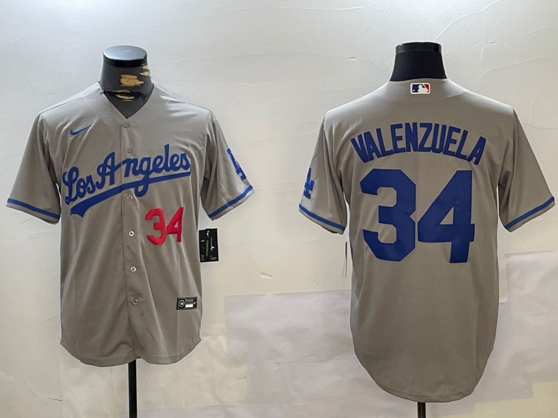 Men's Los Angeles Dodgers Mexico #34 Fernando Valenzuela Grey Cool Base Stitched Baseball Jerseys