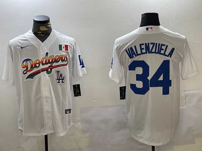 Men's Los Angeles Dodgers Mexico #34 Fernando Valenzuela White LA Cool Base Stitched Baseball Jersey
