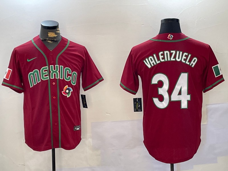 Men's Mexico Baseball #34 Fernando Valenzuela Red World Baseball Classic Patchh Cool Base Stitched Jersey