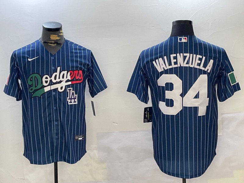 Men's Los Angeles Dodgers Mexico #34 Fernando Valenzuela Blue LA Cool Base Stitched Baseball Jersey