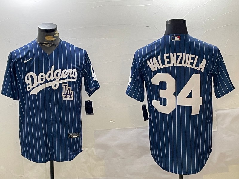 Men's Los Angeles Dodgers #34 Toro Valenzuela Royal Stripe LA PATCH Cool Base Stitched Baseball Jersey