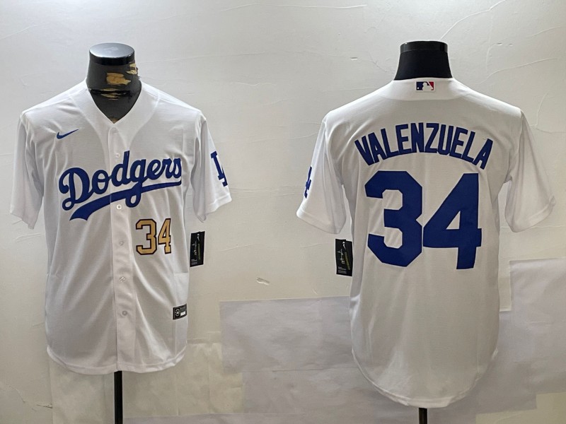 Men's Los Angeles Dodgers #34 Fernando Valenzuela White Limited Stitched Baseball Jerseys