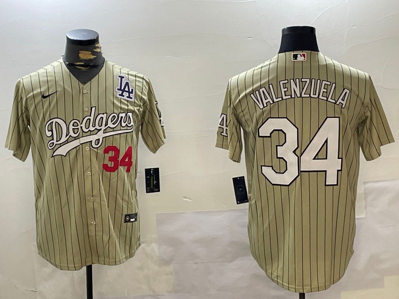 Men's Los Angeles Dodgers #34 Fernando Valenzuela Cream LA Cool Base Stitched Baseball Jersey