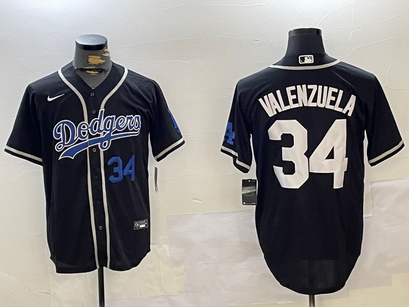 Men's Los Angeles Dodgers #34 Fernando Valenzuela Black 2024 World Series Patch Cool Base Stitched Baseball Jerseys
