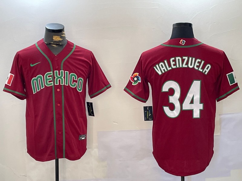 Men's Mexico Baseball #34 Fernando Valenzuela Red World Baseball Classic Patchh Cool Base MLB Stitched Jersey