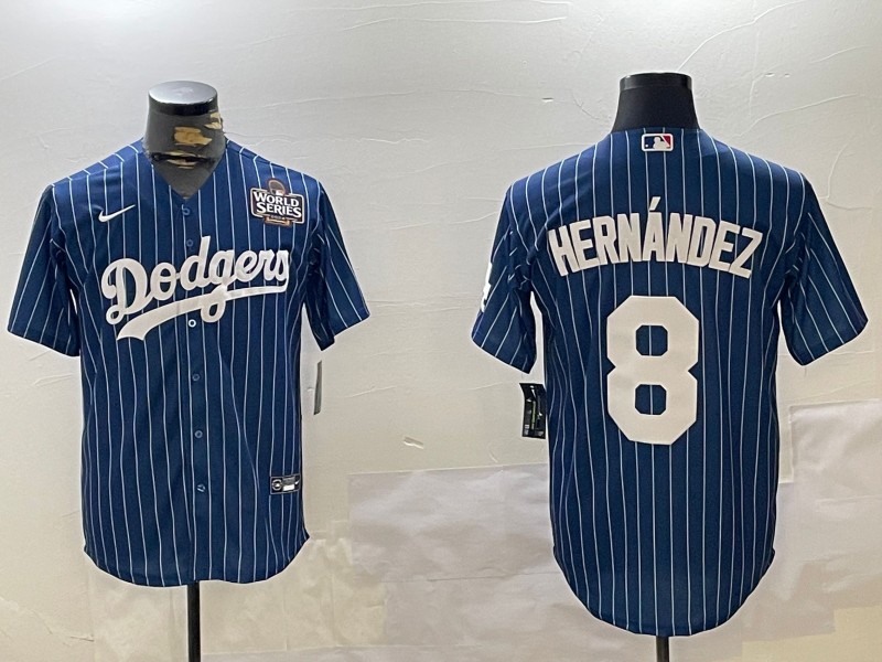 Men's Los Angeles Dodgers #8 Enrique Hernández Royal Stripe 2024 World Series Cool Base Stitched Baseball Jersey