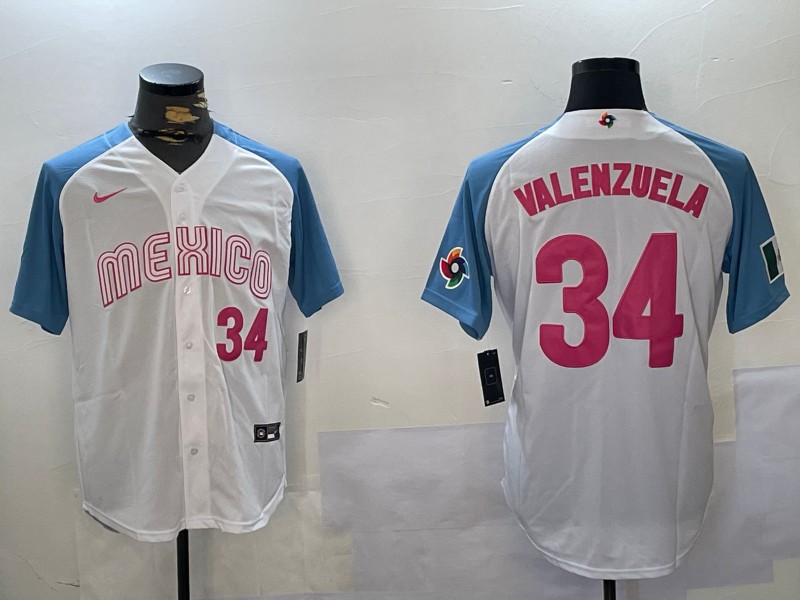 Men's Mexico Baseball #34 Fernando Valenzuela White World Baseball Classic Patchh Cool Base Stitched Jerseys