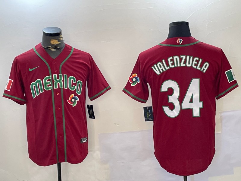 Men's Mexico Baseball #34 Fernando Valenzuela Red World Baseball Classic Patchh Cool Base Stitched Jerseys