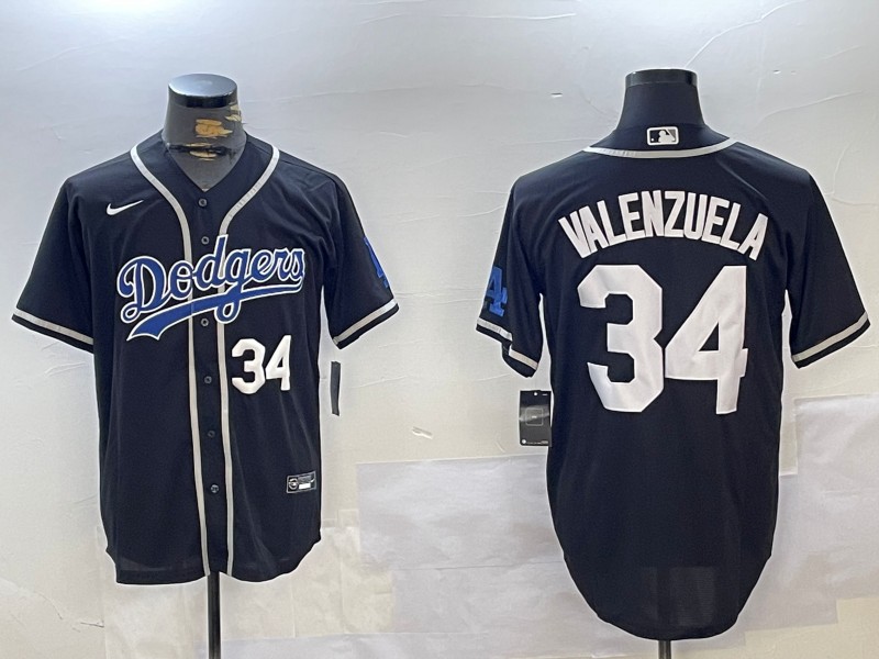 Men's Los Angeles Dodgers #34 Fernando Valenzuela Black Number 34 White Cool Base Stitched Baseball Jerseys
