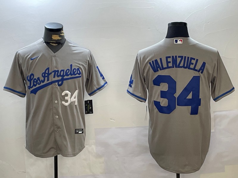 Men's Los Angeles Dodgers Mexico #34 Fernando Valenzuela Grey Number 34 White Cool Base Stitched Baseball Jerseys