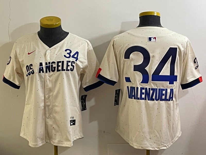 Women's Los Angeles Dodgers #34 Toro Valenzuela Cream 2024 City Connect Limited Stitched Baseball Jersey