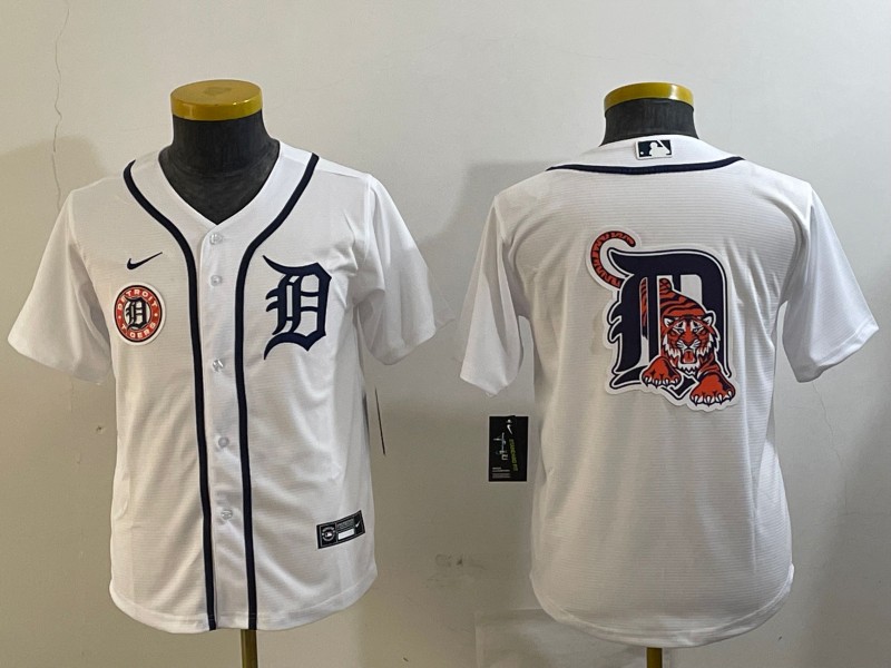 Youth Detroit Tigers Blank White MLB Cool Base Stitched Nike Jerseys