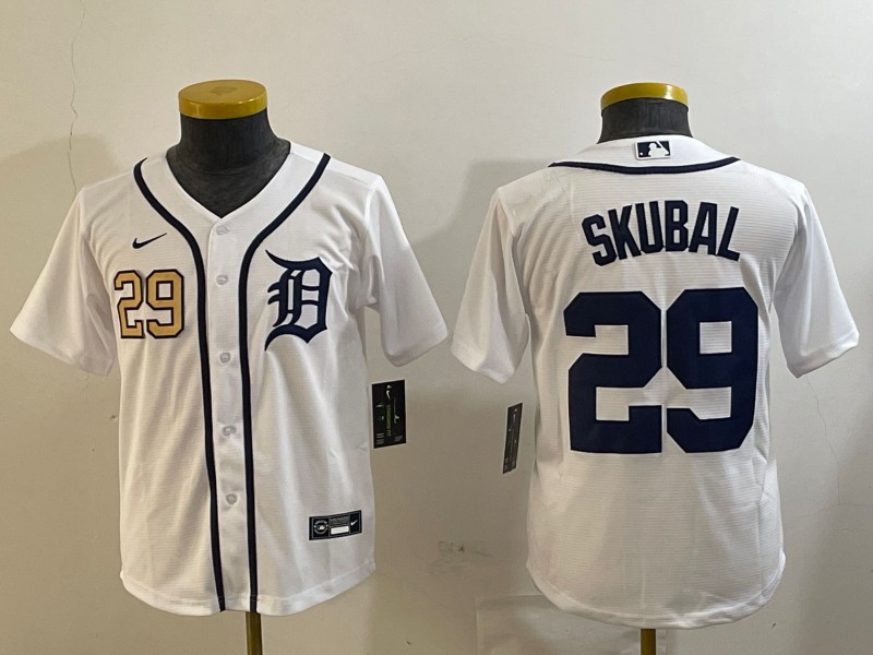 Youth Detroit Tigers #29 Tarik Skubal White Cool Base Limited Stitched MLB JerseyS