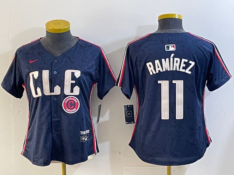 Women's Cleveland Guardians #11 Jose Ramirez Navy 2024 City Connect Limited Stitched Jerseys