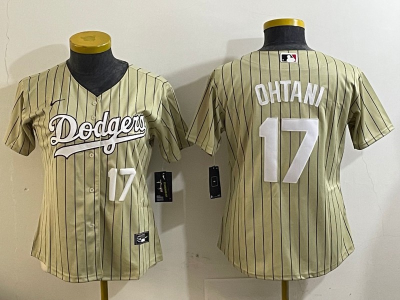 Women's Los Angeles Dodgers #17 Shohei Ohtani Cream Number White Cool Base Stitched Baseball Jersey