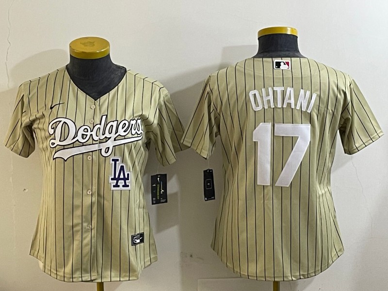Women's Los Angeles Dodgers #17 Shohei Ohtani Cream LA Patch Cool Base Stitched Baseball Jersey