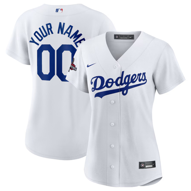 Women's Nike Los Angeles Dodgers Customized White 2024 World Series Champions Cool Base Stitched Baseball Jersey(Run Small)