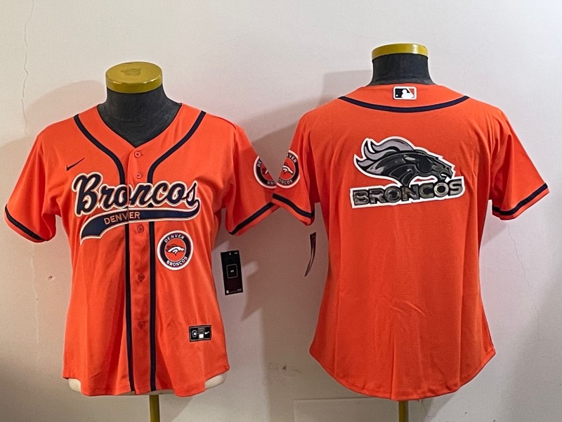 Women's Denver Broncos Bllank Orange With Patch Cool Base Stitched Baseball Jerseys