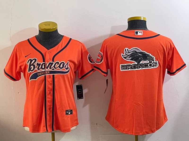 Women's Denver Broncos Bllank Orange With Patch Cool Base Stitched Baseball Jersey
