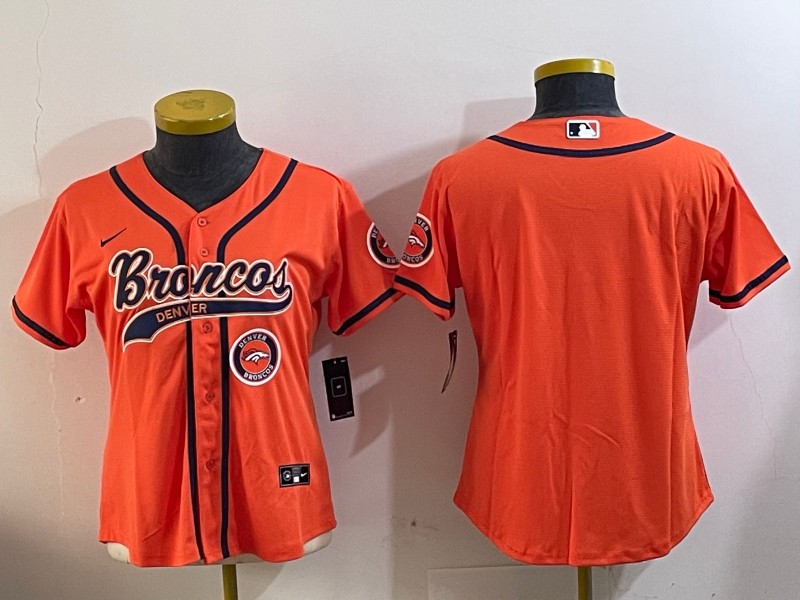 Women's Denver Broncos Bllank Orange With Patch Cool Base MLB Stitched Baseball Jersey
