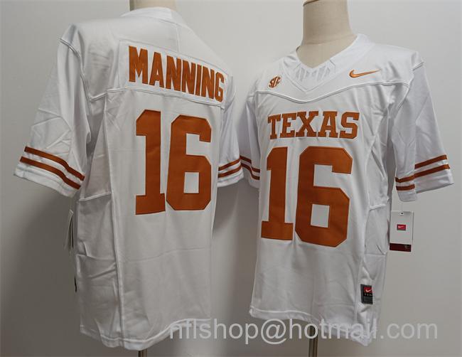 Men's Texas Longhorns #16 Arch Manning White F.U.S.E Stitched Jersey