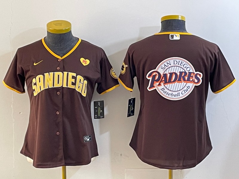 Women's San Diego Padres Blank Brown With PS Patch Cool Base Stitched Jerseys
