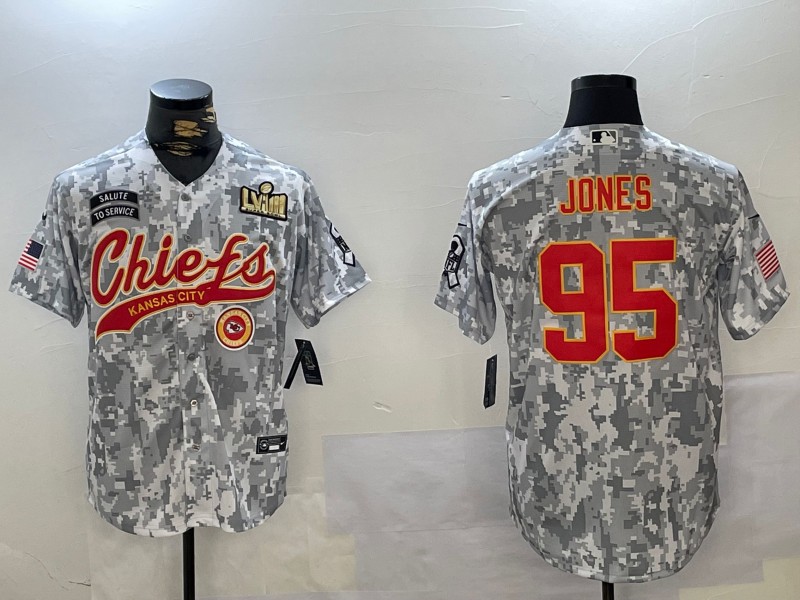 Men's Kansas City Chiefs #95 Chris Jones Arctic Camo 2024 Salute to Service With LVIII Patch Stitched Baseball Jerseys