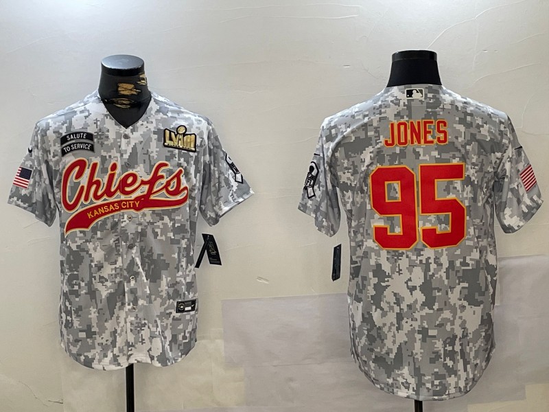 Men's Kansas City Chiefs #95 Chris Jones Arctic Camo 2024 Salute to Service With LVIII Patch Stitched Baseball Jersey
