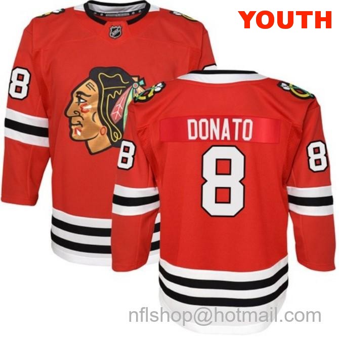 Kids Chicago Blackhawks #8 Ryan Donato Home Red Breakaway Stitched Hockey Jersey