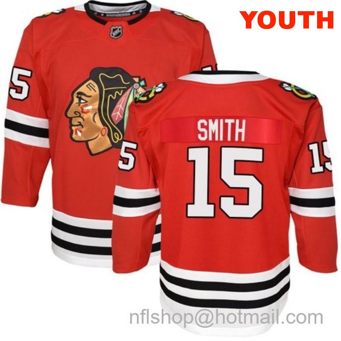 Kids Chicago Blackhawks #15 Craig Smith Home Red Breakaway Stitched Hockey Jersey