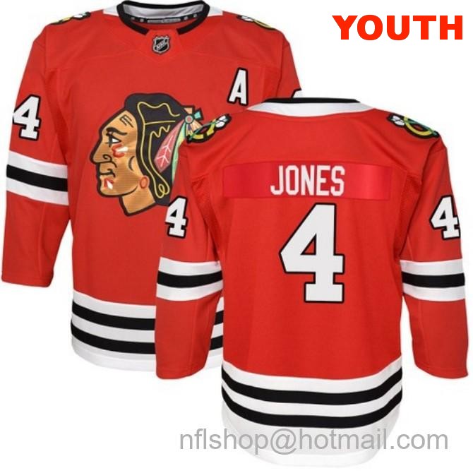 Kids Chicago Blackhawks #4 Seth Jones Home Red Breakaway Stitched Hockey Jersey