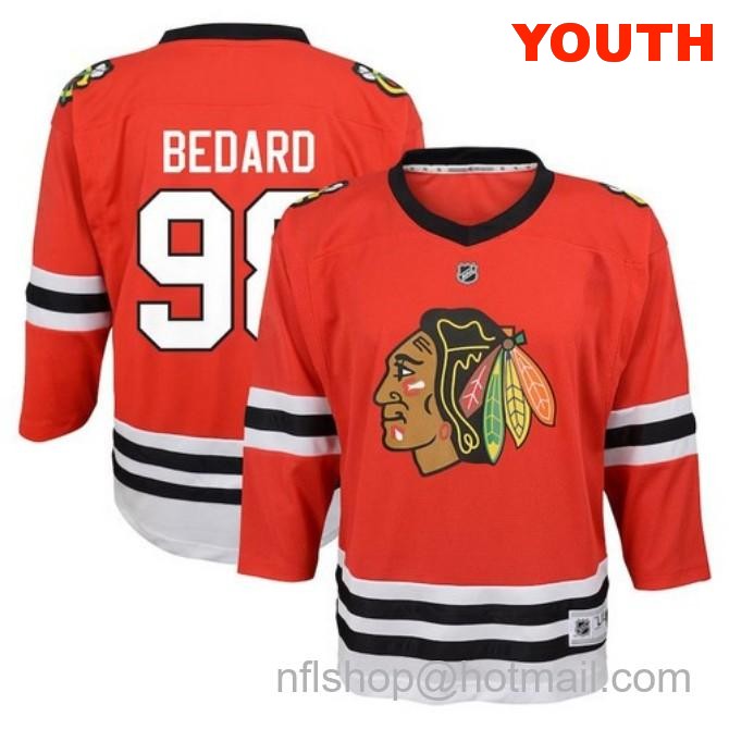 Youth Chicago Blackhawks #98 Connor Bedard Home Replica Stitched Hockey Jersey