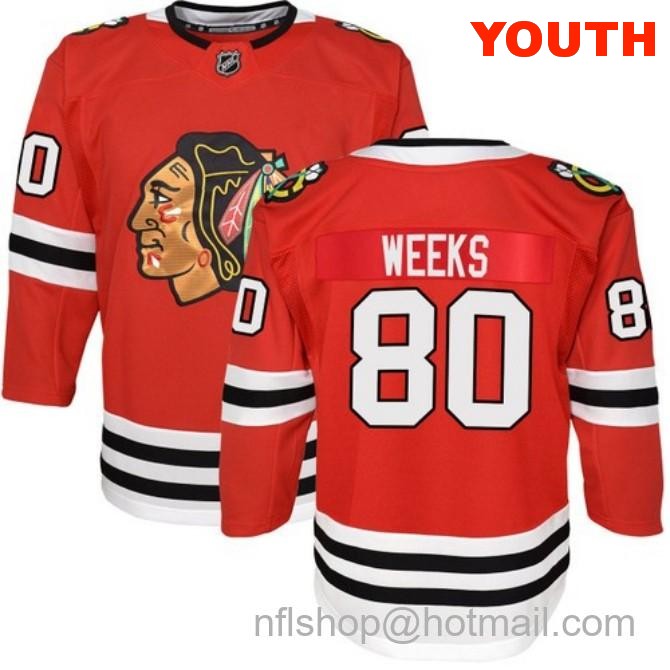 Kids Chicago Blackhawks #80 Mitchell Weeks Home Red Breakaway Stitched Hockey Jersey